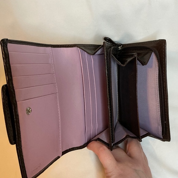 Coach Signature Stripe Trifold Wallet Brown & Lavender - Picture 4 of 6